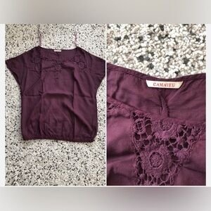 Camaieu Womens Top Tee-Shirt Blouse Purple Eggplant S France Excellent Condition